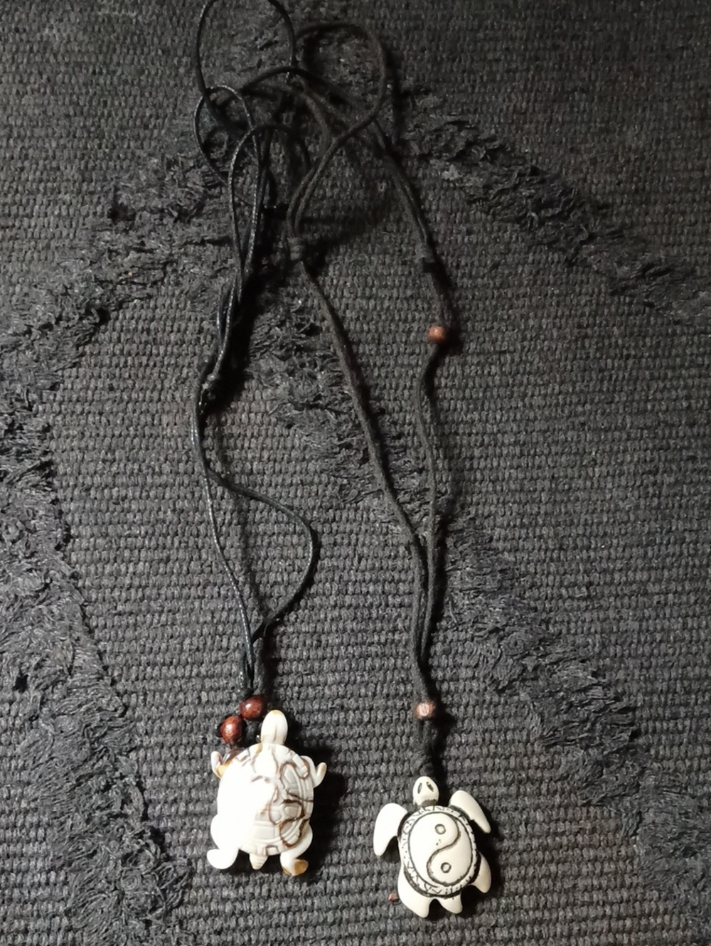 Turtle Yin Yang Pendant Necklace Set - Black Cord, Cream Carved Pendants 15 Each